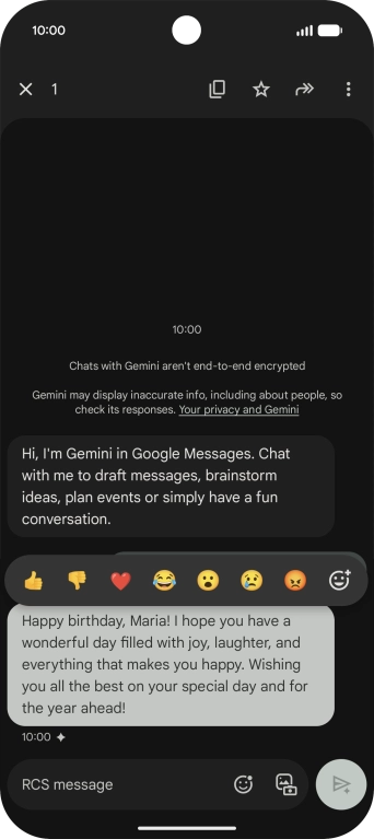 Press and hold the text suggestion from Gemini. Follow the instructions on the screen to use the text suggestion. Press and hold the text suggestion from Gemini. Follow the instructions on the screen to use the text suggestion.