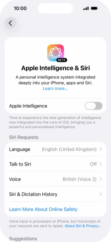 Press the indicator next to 'Apple Intelligence' and follow the instructions on the screen to finish the activation.
