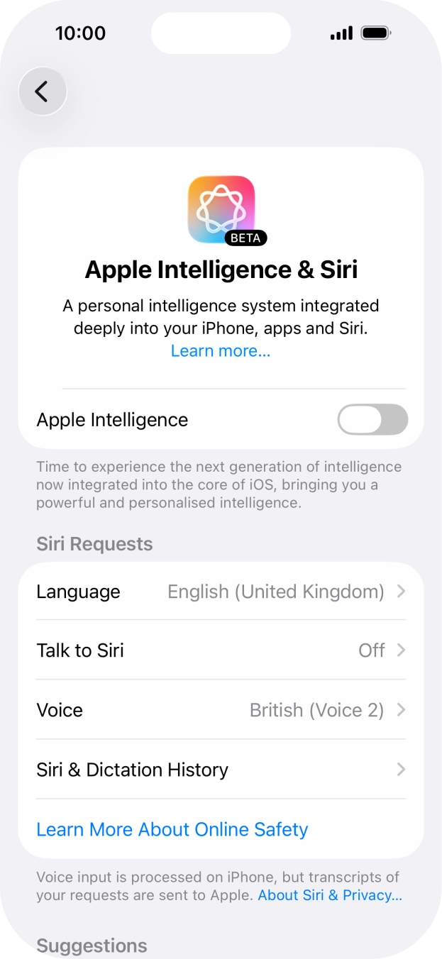 Press the indicator next to 'Apple Intelligence' and follow the instructions on the screen to finish the activation. Press the indicator next to 'Apple Intelligence' and follow the instructions on the screen to finish the activation.