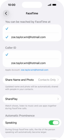Press the required setting below 'You can be reached by FaceTime at'.
