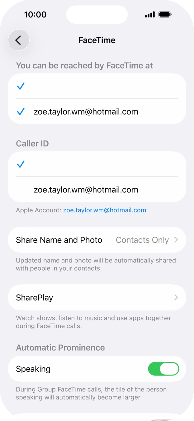 Press the required setting below 'You can be reached by FaceTime at'. Press the required setting below 'You can be reached by FaceTime at'.