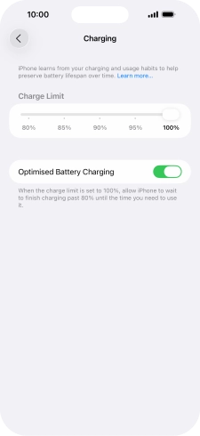 Press the indicator next to 'Optimised Battery Charging' to turn the function on or off.