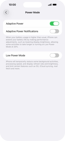 Press the indicator next to 'Low Power Mode' to turn on the function.