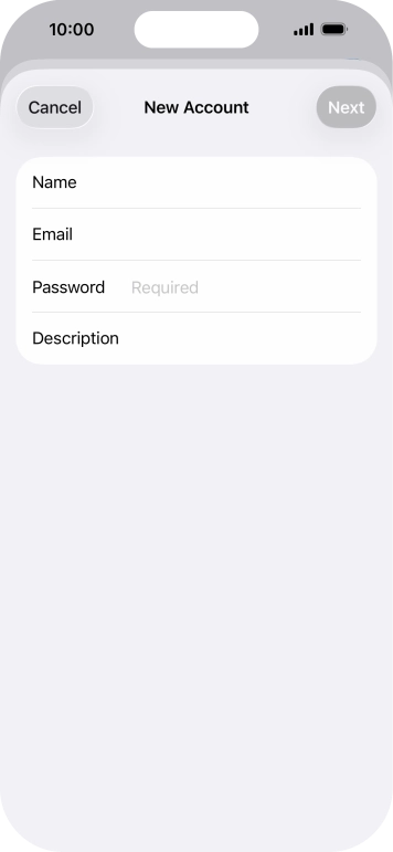 Press Password and key in the password for your email account. Press Password and key in the password for your email account.