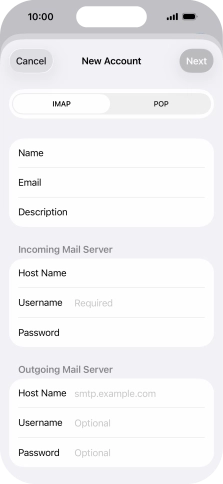 Press Username and key in the username for your email account.