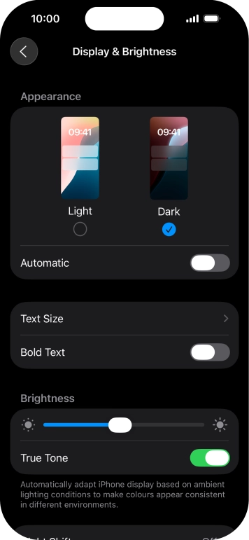 Press the indicator next to 'Automatic' to turn the function on or off.