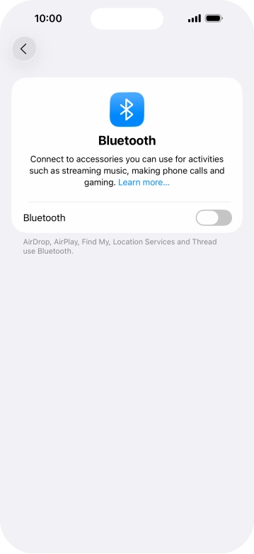Press the indicator next to 'Bluetooth' to turn on the function.