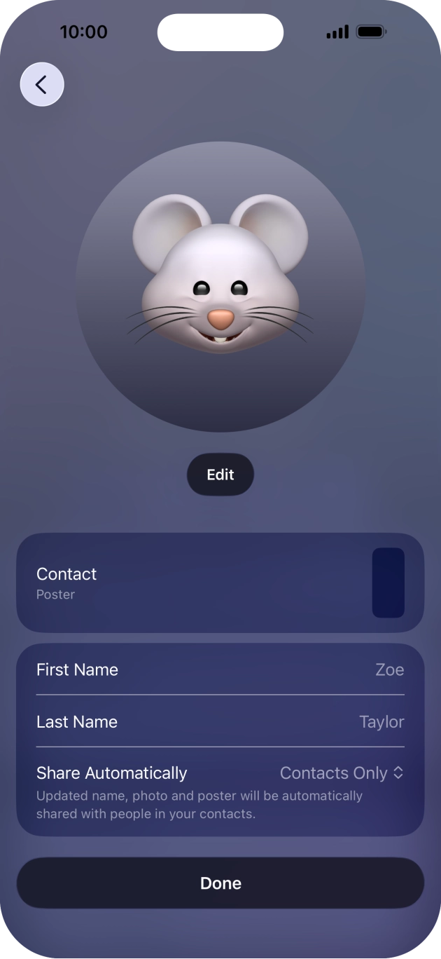 Press the name fields and follow the instructions on the screen to edit your name on the Contact Poster.