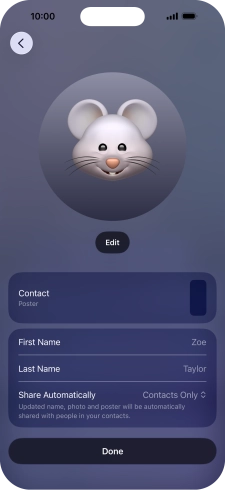 Press the name fields and follow the instructions on the screen to edit your name on the Contact Poster.