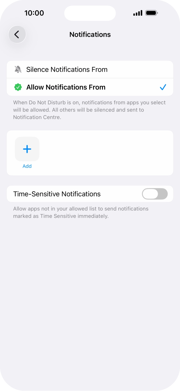 Press the indicator next to 'Time-Sensitive Notifications' to turn display of timed notifications on or off when Do Not Disturb is turned on.