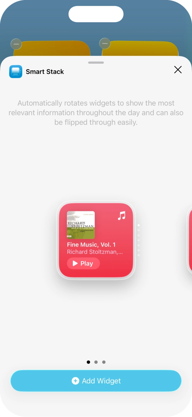 Slide your finger right or left on the screen to select the required widget size. Slide your finger right or left on the screen to select the required widget size.