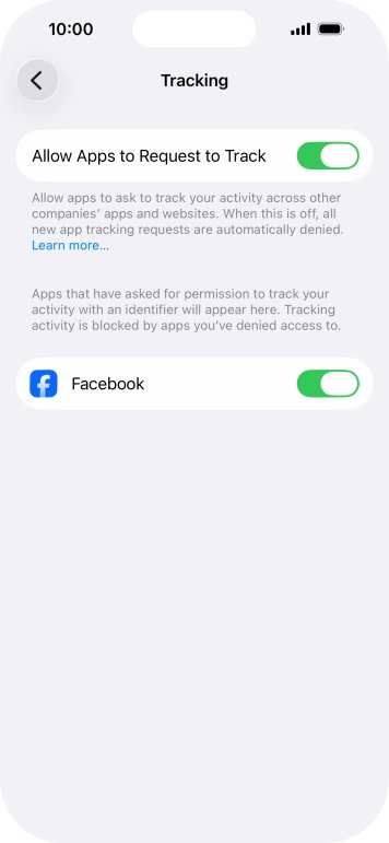 Press the indicator next to 'Allow Apps to Request to Track' to turn the function on or off.