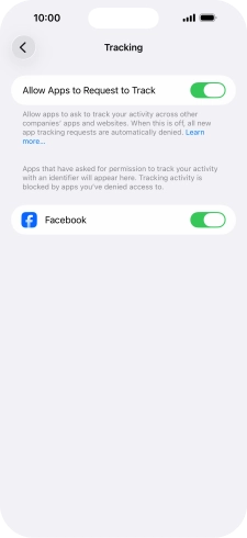 Press the indicator next to 'Allow Apps to Request to Track' to turn the function on or off.