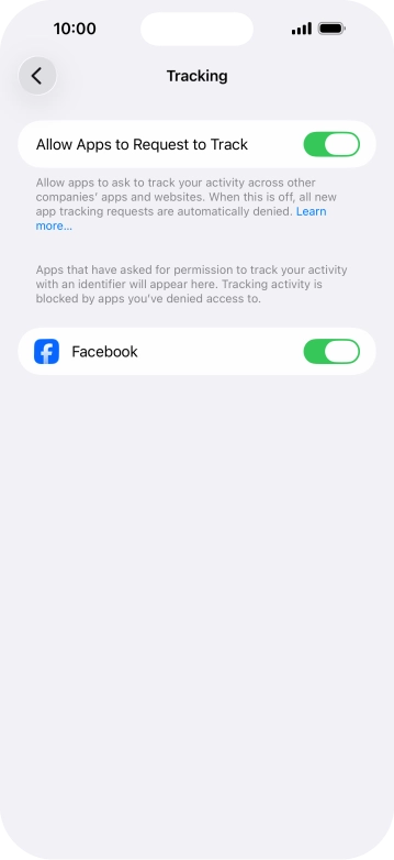Press the indicator next to 'Allow Apps to Request to Track' to turn the function on or off.