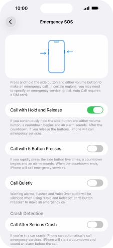 Press the indicator next to 'Call After Serious Crash' to turn on the function.