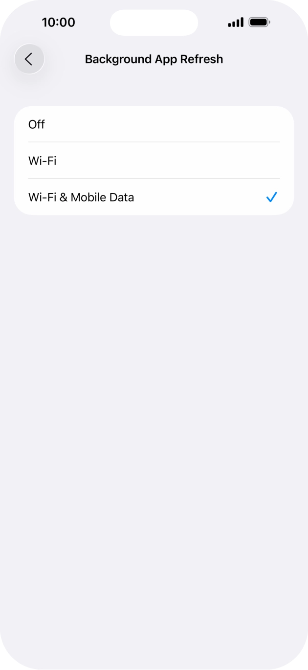 To turn off background refresh of apps, press Off.