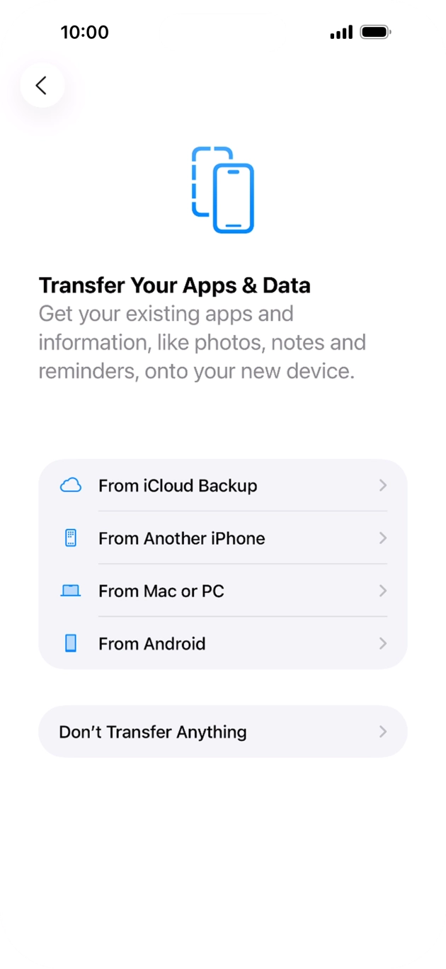 You can transfer content from an Android phone when your phone is activated for the first time and after a factory reset. When this screen is displayed, your phone is ready to transfer content from an Android phone.