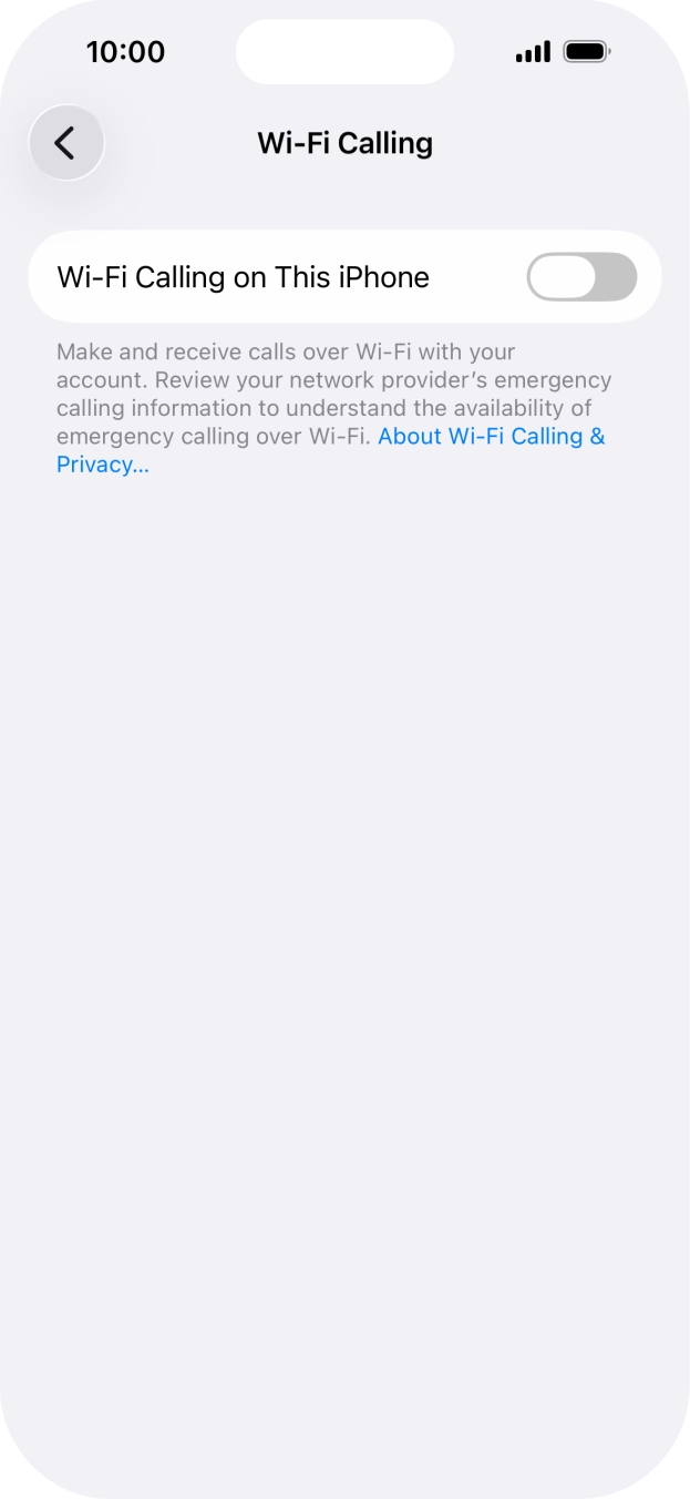 Press the indicator next to 'Wi-Fi Calling on This iPhone' to turn the function on or off. Press the indicator next to 'Wi-Fi Calling on This iPhone' to turn the function on or off.