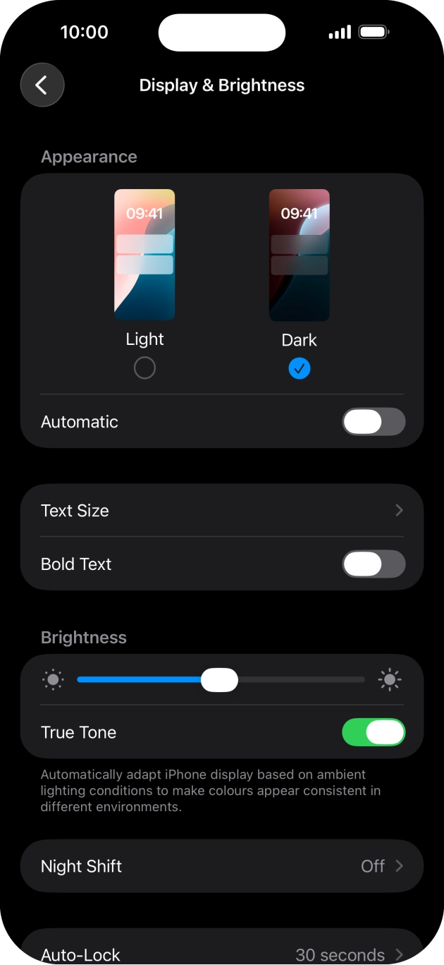 Press the indicator next to 'Automatic' to turn the function on or off. Press the indicator next to 'Automatic' to turn the function on or off.