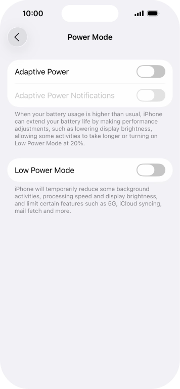 Press the indicator next to 'Adaptive Power' to turn on the function.