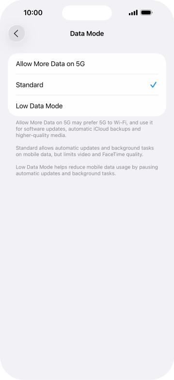 Press the required setting. Press the required setting.