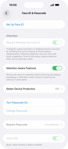 Press Turn Passcode On and key in a lock code of your own choice twice.