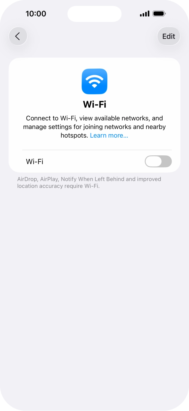 Press the indicator next to 'Wi-Fi' to turn on the function.