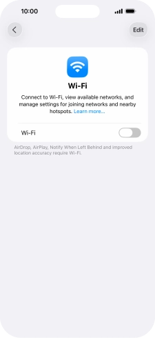 Press the indicator next to 'Wi-Fi' to turn on the function.