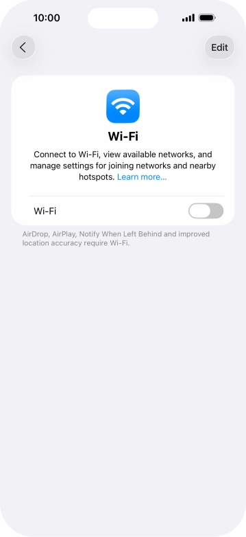 Press the indicator next to 'Wi-Fi' to turn on the function.