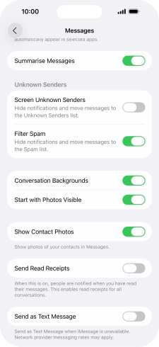 Press the indicator next to 'Send as Text Message' to turn the function on or off.