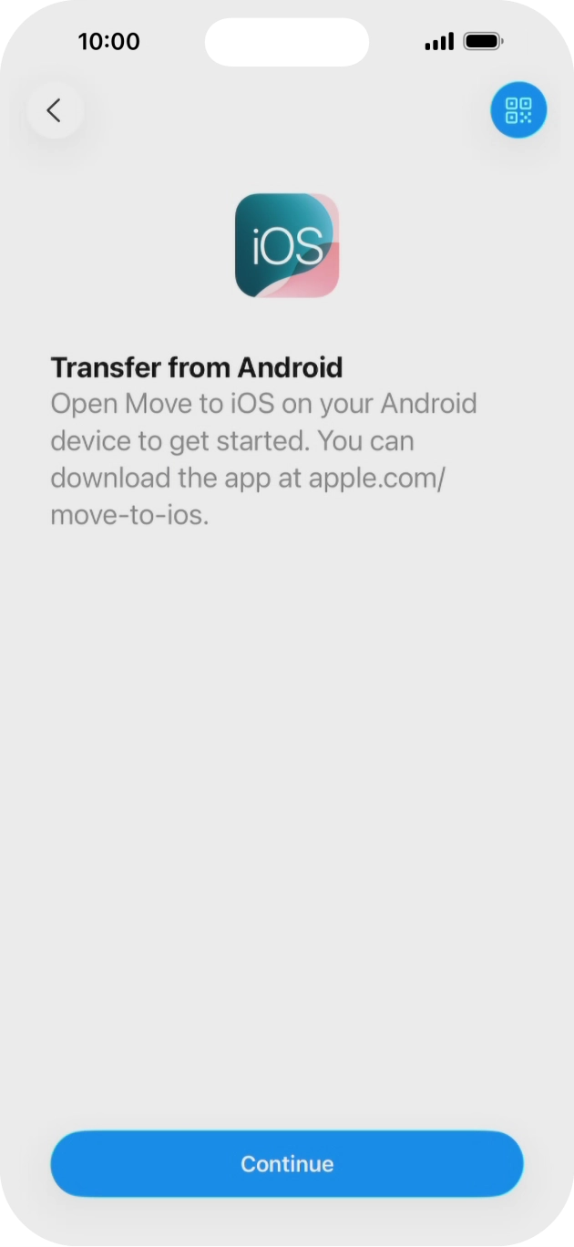 To transfer content to your phone, you need to install the app 'Move to iOS' on the Android phone. When the app is installed, press Continue.