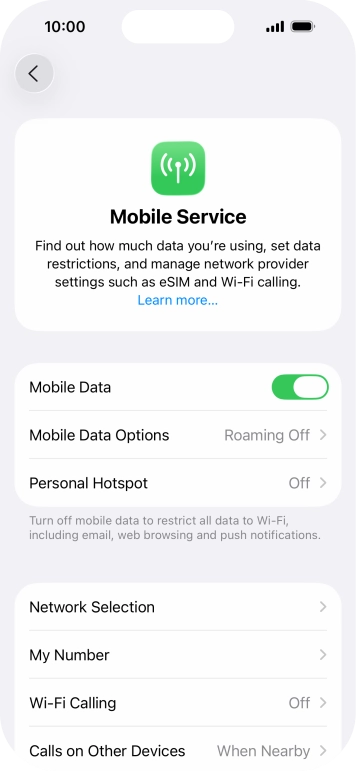 Press Mobile Data Options.