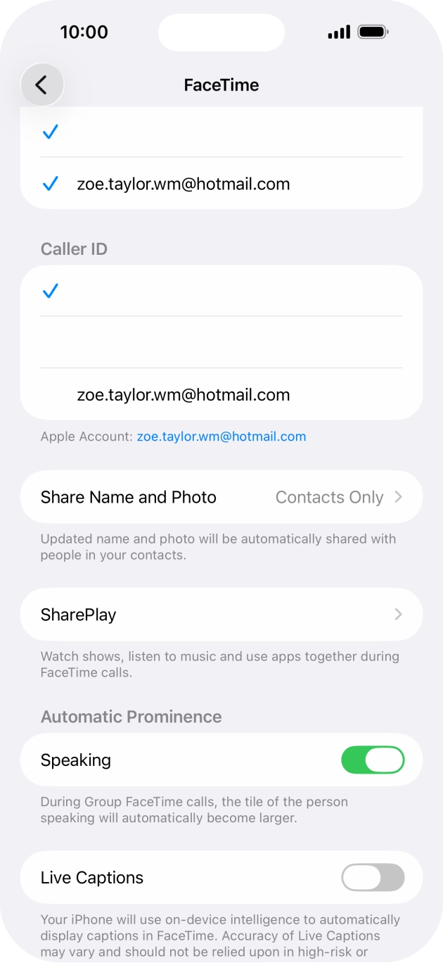 Press the required setting below 'Caller ID'.