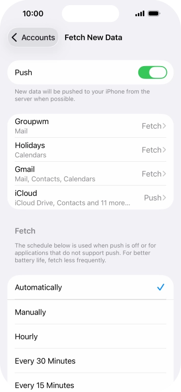 Press the indicator next to 'Push' to turn the function on or off.