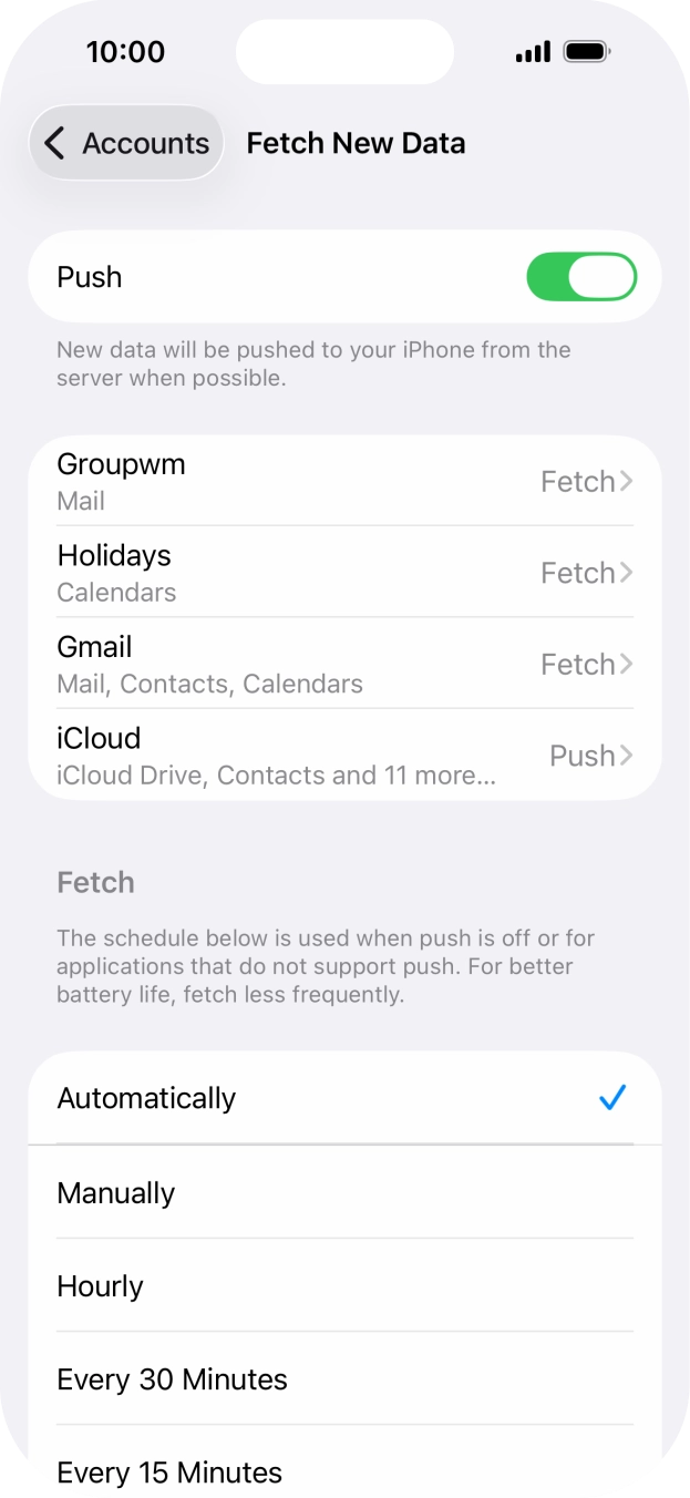 Press the indicator next to 'Push' to turn the function on or off. Press the indicator next to 'Push' to turn the function on or off.