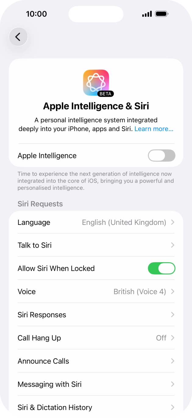 Press the indicator next to 'Apple Intelligence' and follow the instructions on the screen to finish the activation.