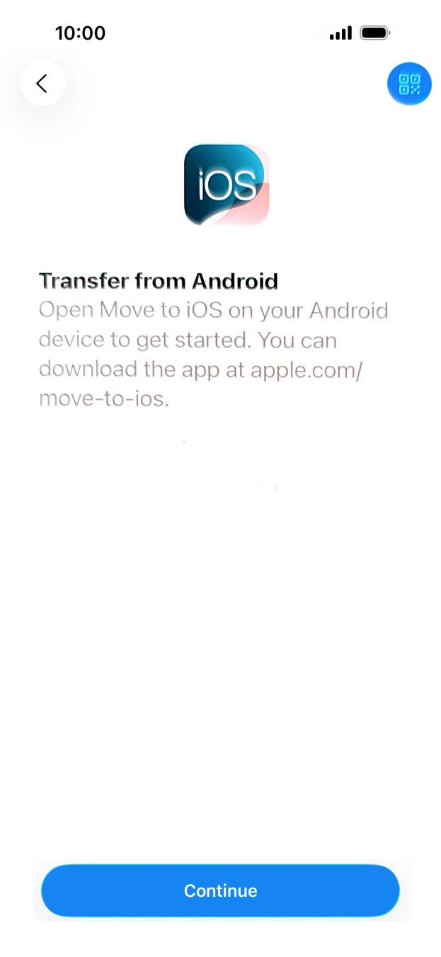 To transfer content to your phone, you need to install the app 'Move to iOS' on the Android phone. When the app is installed, press Continue.