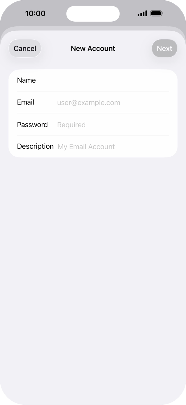 Press Password and key in the password for your email account. Press Password and key in the password for your email account.