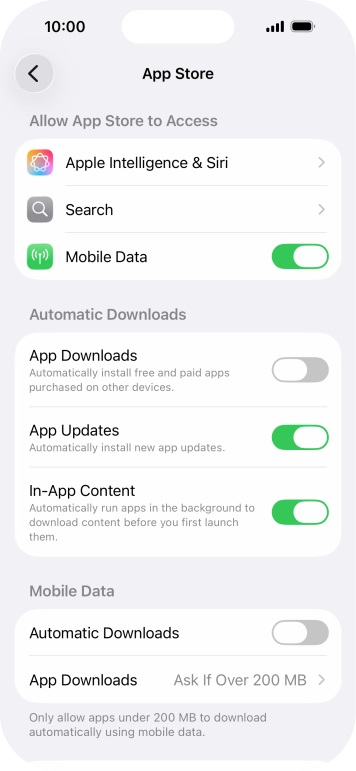 Press the indicator next to 'App Updates' to turn the function on or off.