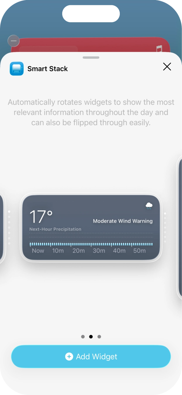 Slide your finger right or left on the screen to select the required widget size. Slide your finger right or left on the screen to select the required widget size.
