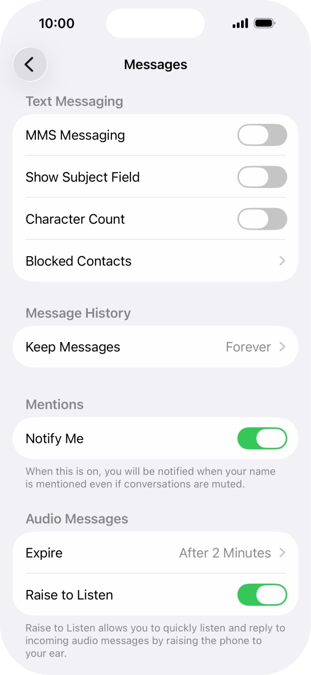 Press the indicator next to 'MMS Messaging' to turn on the function. Press the indicator next to 'MMS Messaging' to turn on the function.