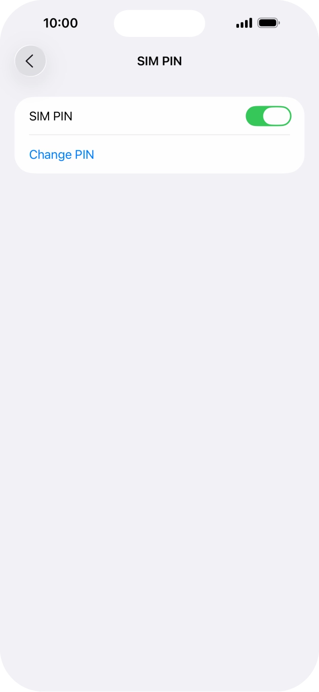 Press the indicator next to 'SIM PIN' to turn the function on or off.