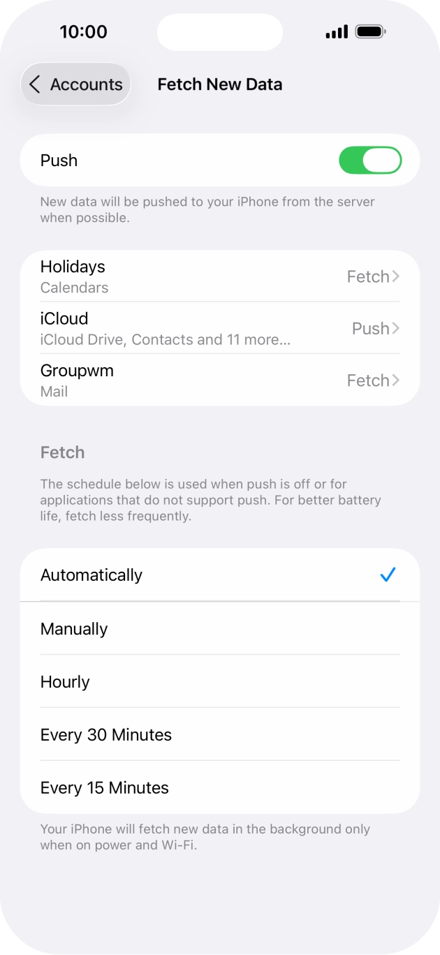 Press the indicator next to 'Push' to turn the function on or off. Press the indicator next to 'Push' to turn the function on or off.