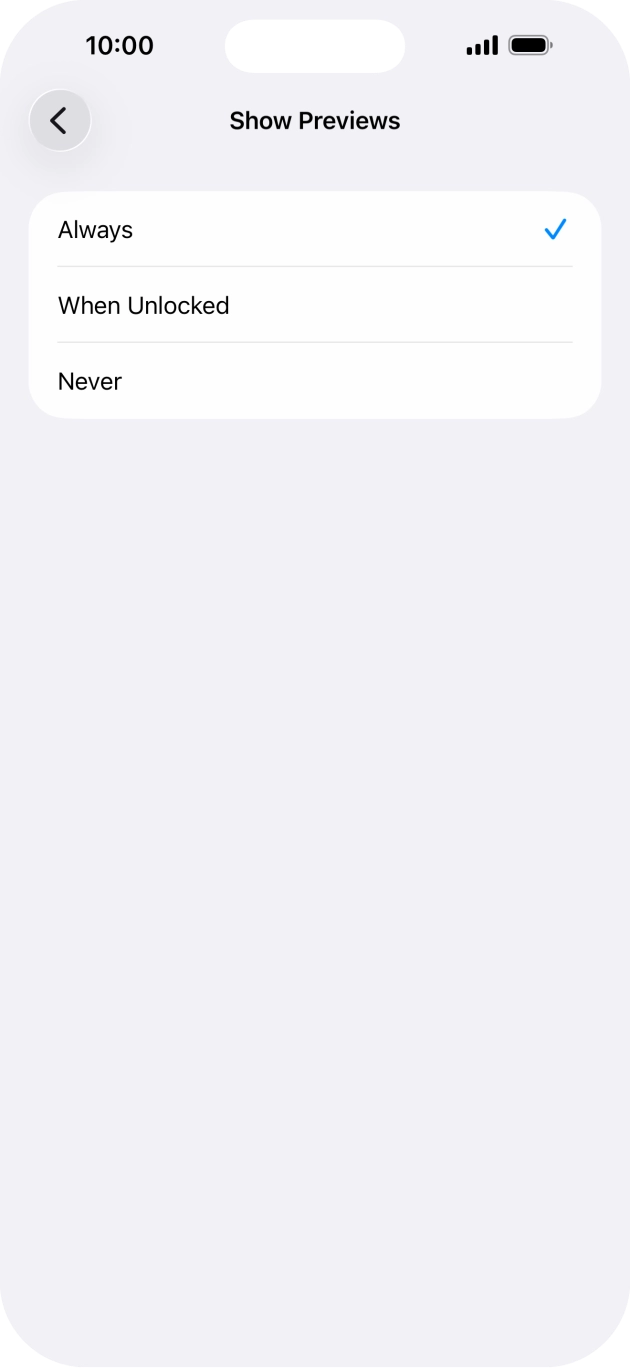 To select notification preview on the lock screen, press Always.