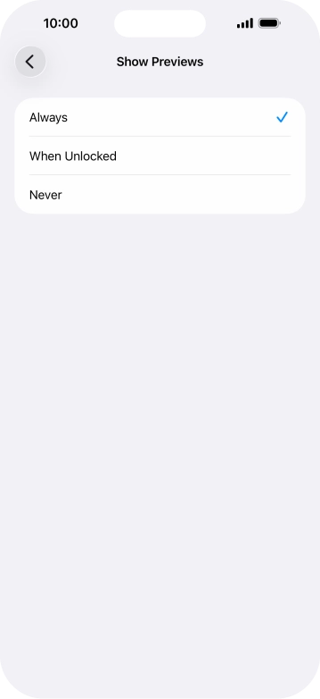 To select notification preview on the lock screen, press Always.