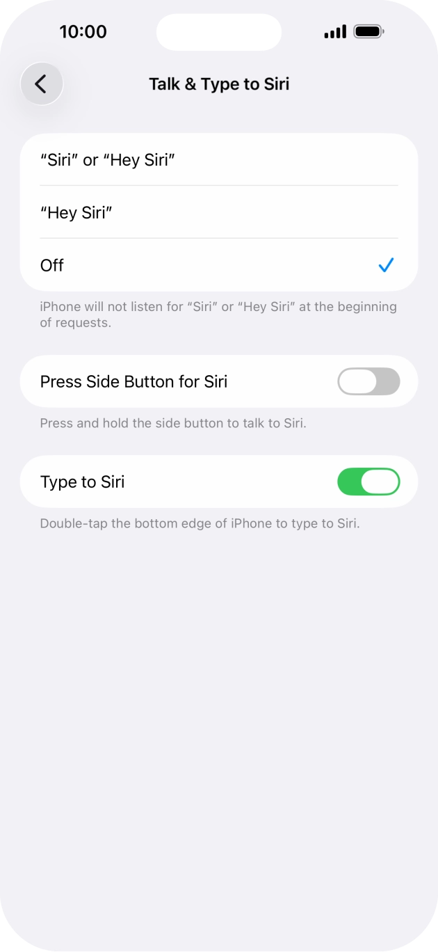 Press the indicator next to 'Press Side Button for Siri' to turn on the function. Press the indicator next to 'Press Side Button for Siri' to turn on the function.