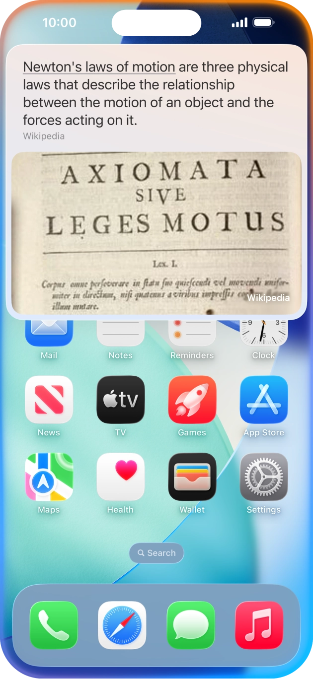 Ask questions or ask Siri to find information on the internet. Ask questions or ask Siri to find information on the internet.