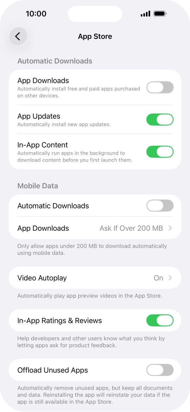 Press the indicator next to 'App Updates' to turn the function on or off.