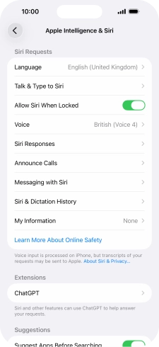 Press the indicator next to 'Allow Siri When Locked' to turn the function on or off.