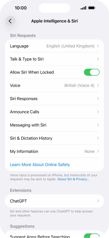 Press the indicator next to 'Allow Siri When Locked' to turn the function on or off.